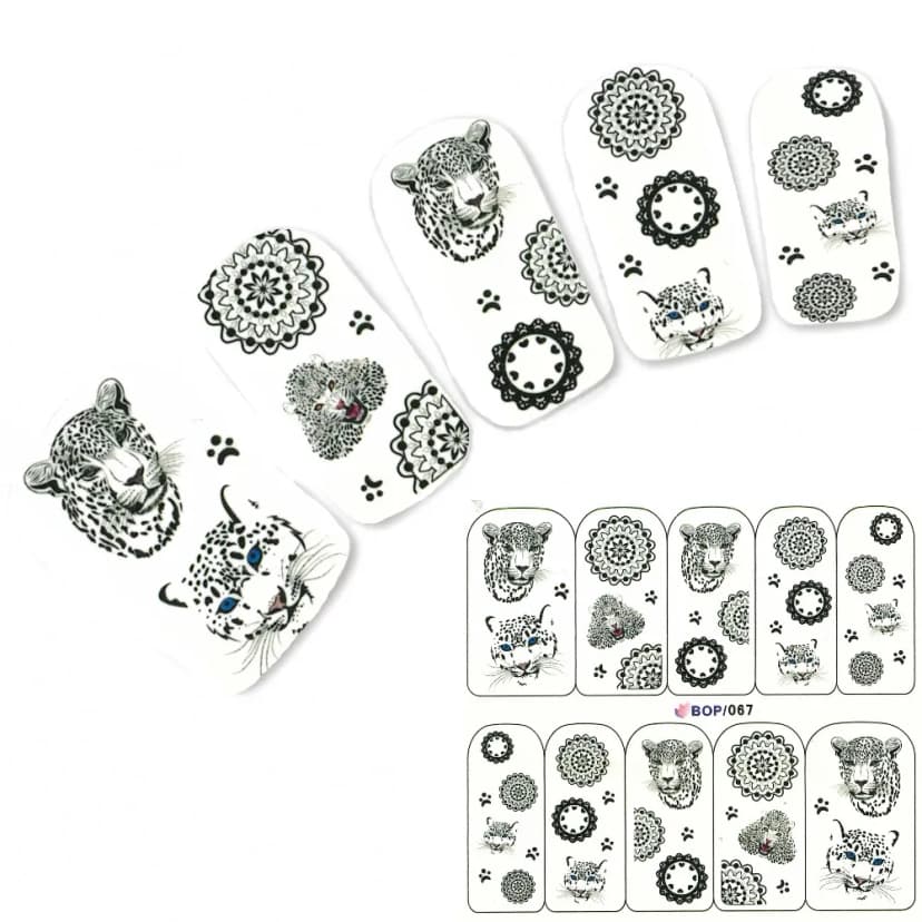 Tattoo Nail Weißer Leopard Mandala Aufkleber Nagel Sticker Nägel Water Decal