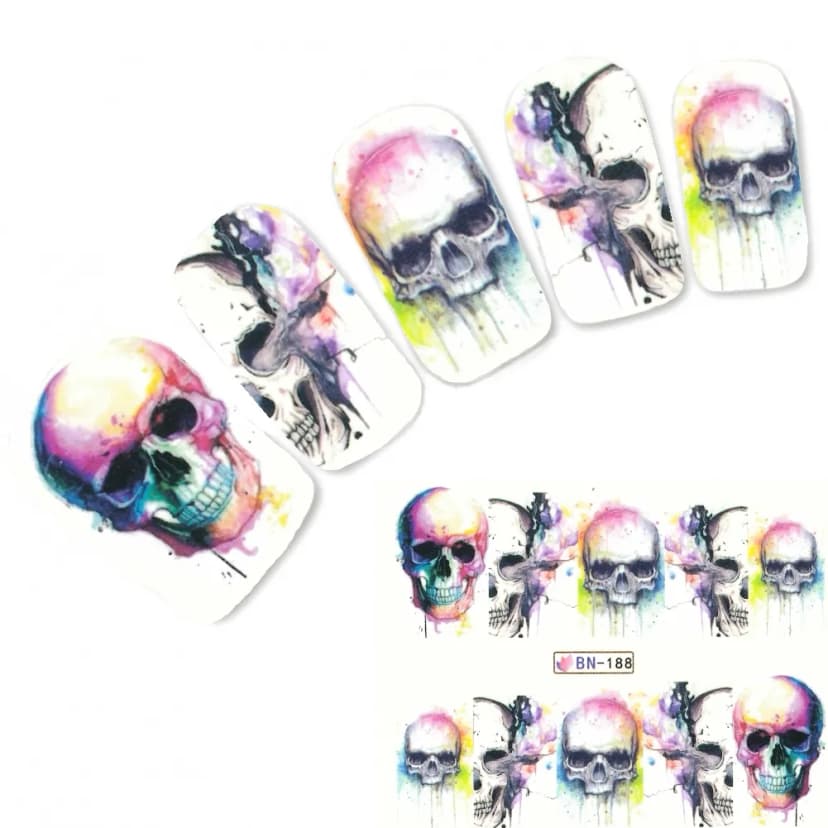 Nagel Sticker Tattoo Nail Art rauchender Totenkopf Aufkleber