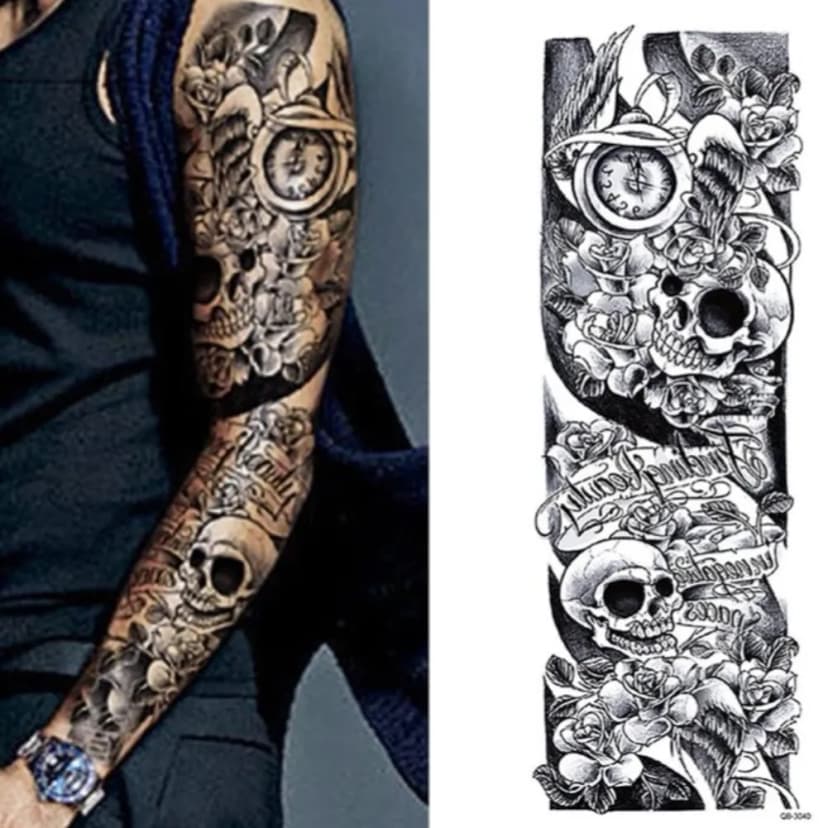 Temporäres Tattoo Totenkopf Rose Tätowierung Design Körperkunst Klebetattoo