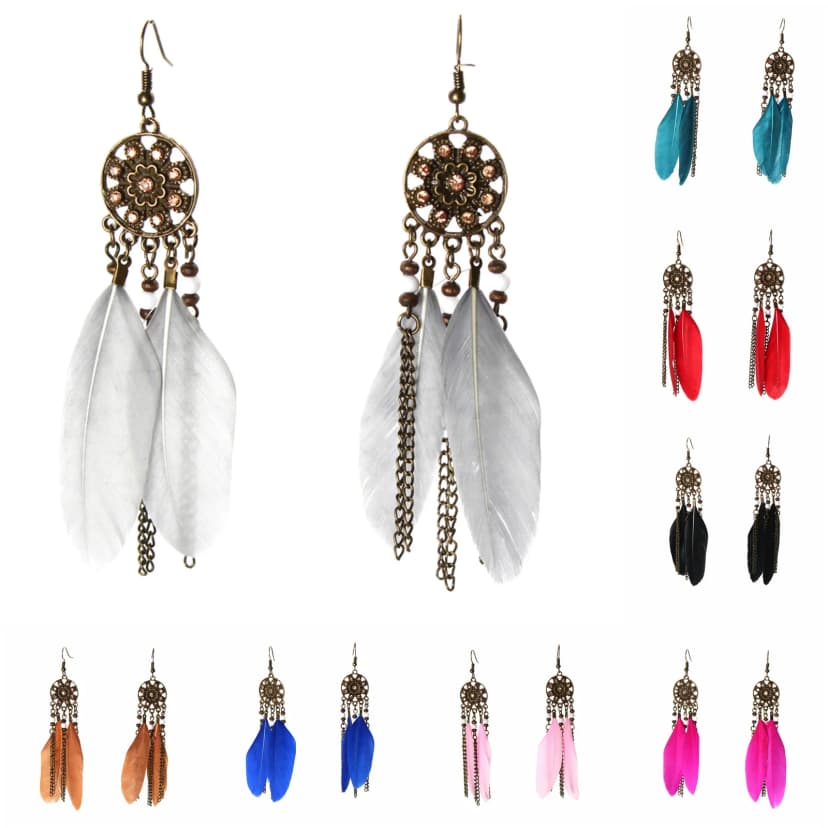 Feder Ohrringe Earring Boho Vintage Ohrhänger Indianer Look in 8 Farben