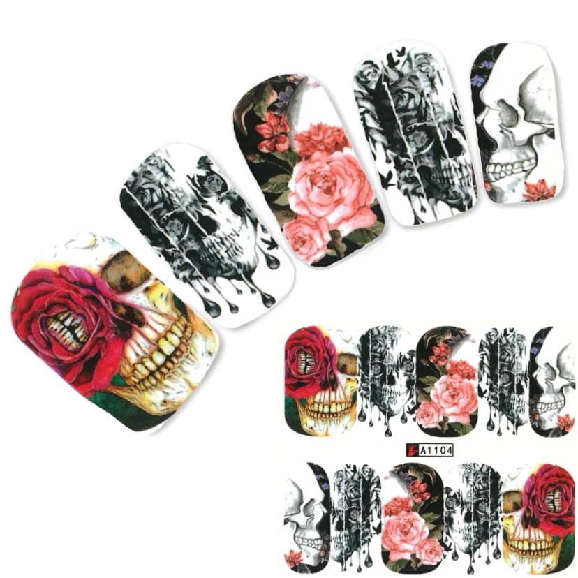 Nagel Sticker Tattoo Nail Art Totenkopf Rosen Aufkleber