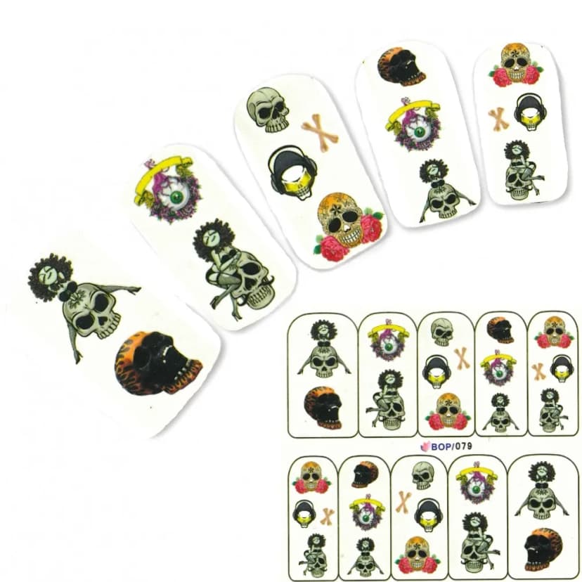 Tattoo Nail Totenkopf Rose Aufkleber Nagel Sticker Nägel Water Decal