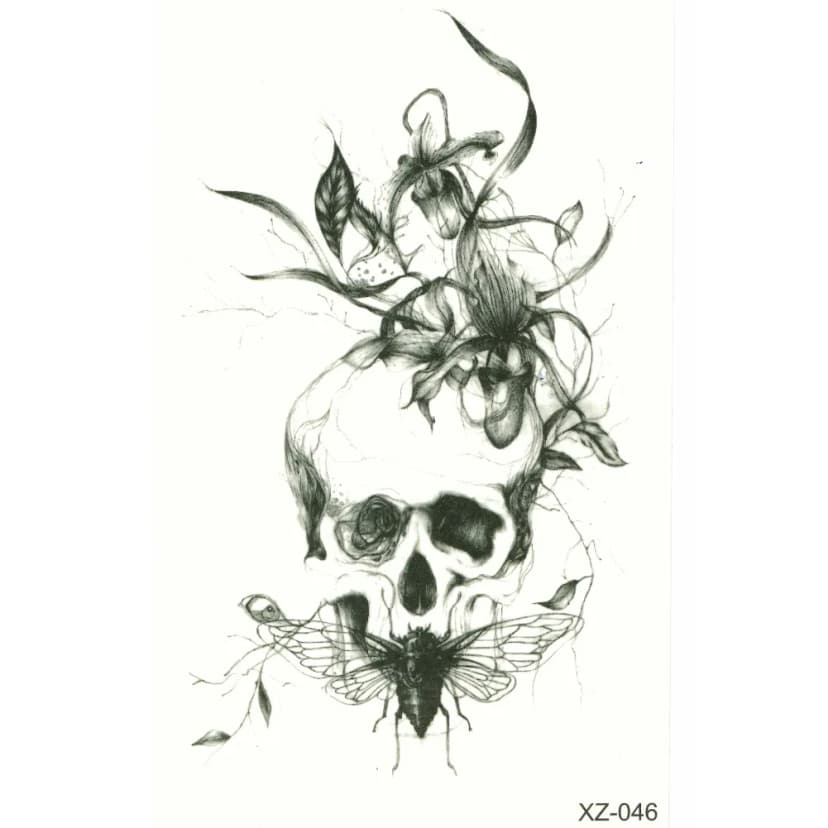 Temporäre Tattoos Totenkopf Skull Motte Design Temporary Körperkunst Klebetattoo