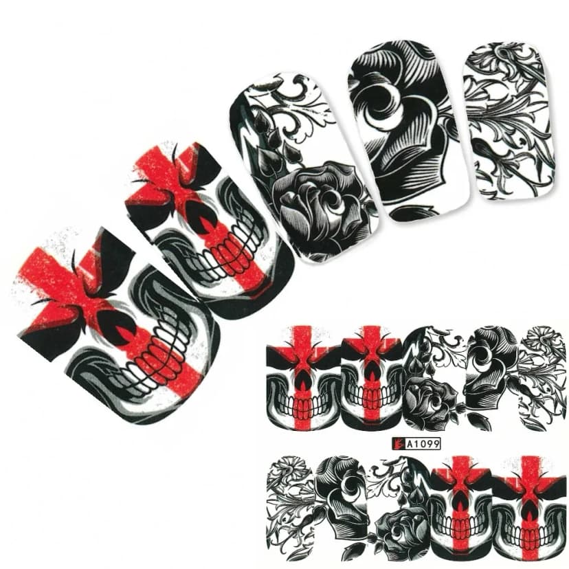 Nagel Sticker Tattoo Nail Art Totenkopf Rosen Aufkleber