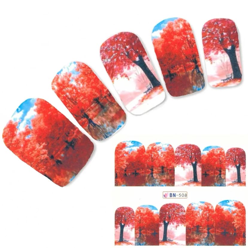 Tattoo Nail Herbst Bäume Bunte Blätter Aufkleber Nagel Sticker Nägel Water Decal
