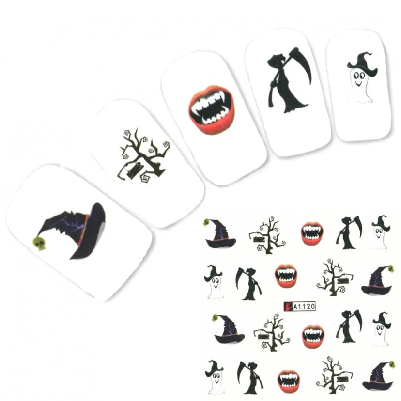 Tattoo Nail Halloween Vampirzähne Geist Aufkleber Nagel Sticker Nägel