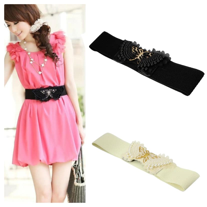 Hüftgürtel Schmetterling Stretch Taillengürtel mit Perlen Buckle Elastic Belt