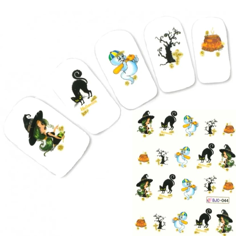 Tattoo Nail Halloween Totenköpfe Katze Glitzer Aufkleber Nagel Sticker