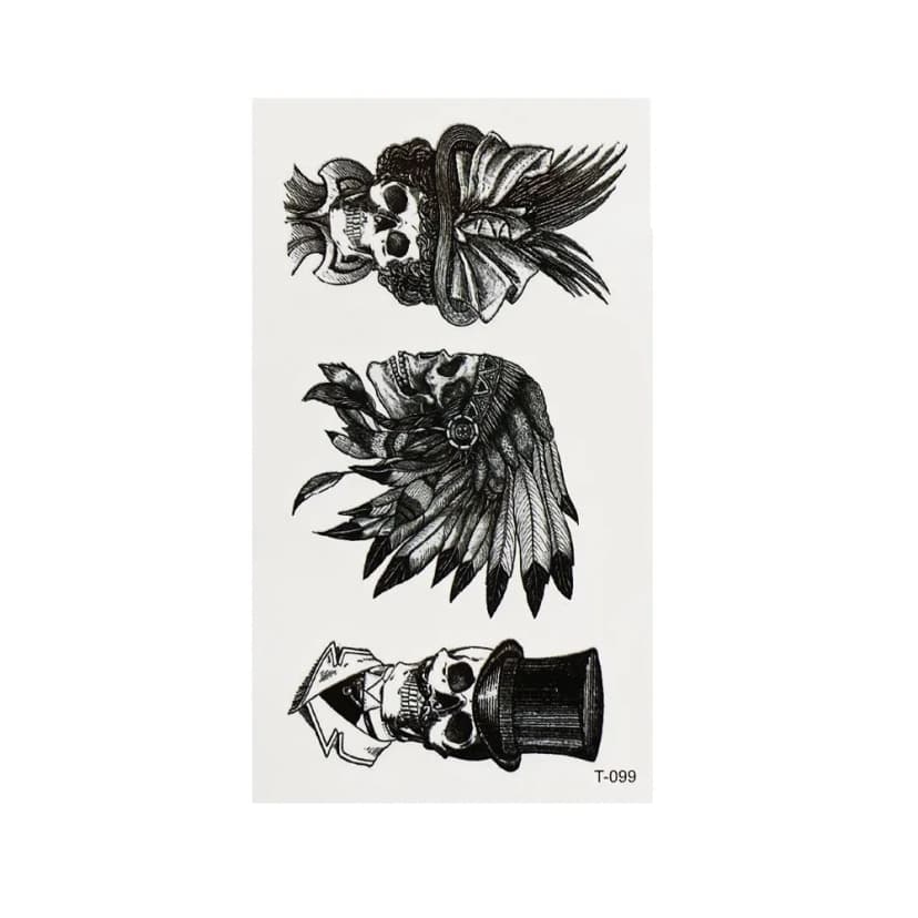Temporäres Tattoo Totenkopf Indianer Schwarz Design Klebetattoo