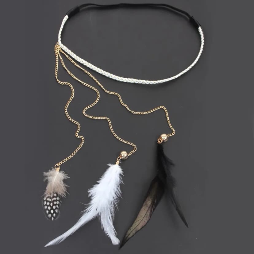 Haarband Haarkette Feder Stirnband Indianer Look Hippie Kopfschmuck