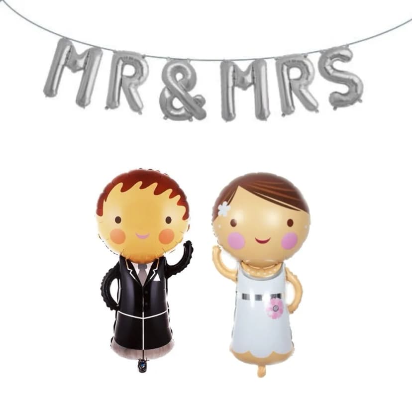 8 tlg Mr. & Mrs. Buchstaben Luftballon Set Folienballon Hochzeit Deko Silber