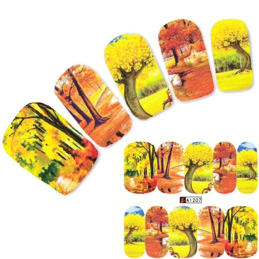 Tattoo Nail Art Aufkleber Bunte Blätter Bäume Herbst Wald Nagel Sticker