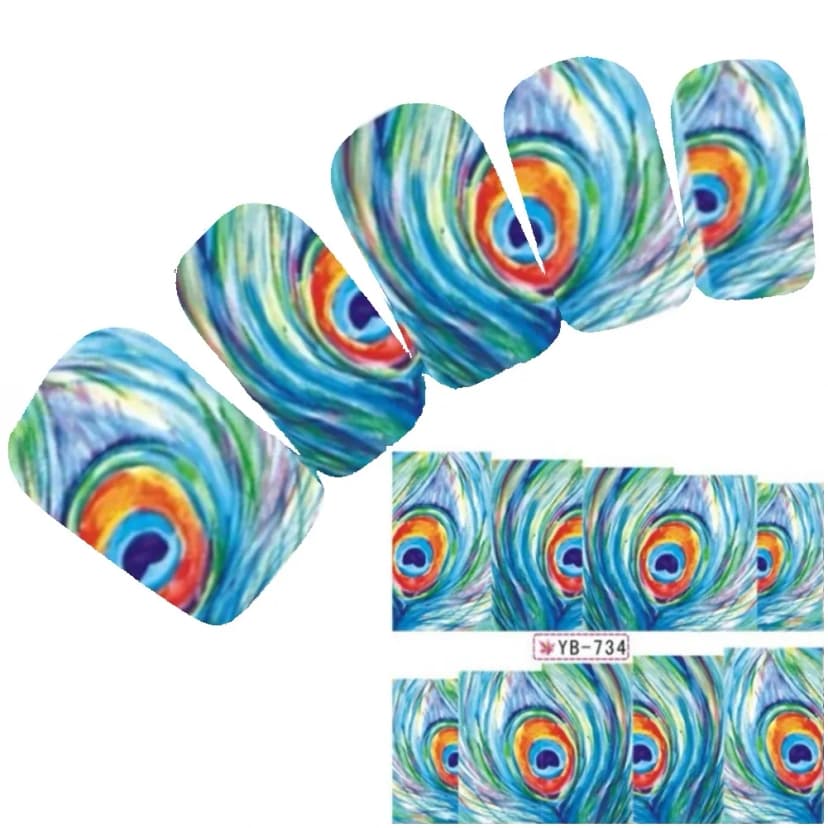 Tattoo Nail Art Aufkleber Bunt Pfau Muster Colorful Sticker Neu!
