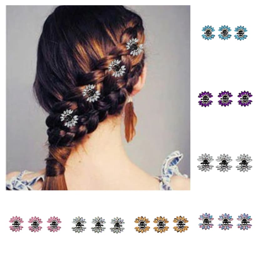 3 x Mini Haarklammern Strass Hochzeit Haarclip Haarkneifer Blume Claw 7 Farben