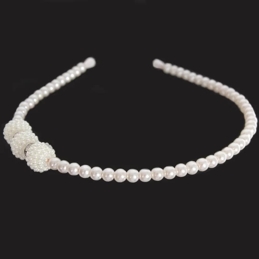 Luxus Perlen Strass Haarreif Hochzeit Braut Kommunion Haarschmuck weiß