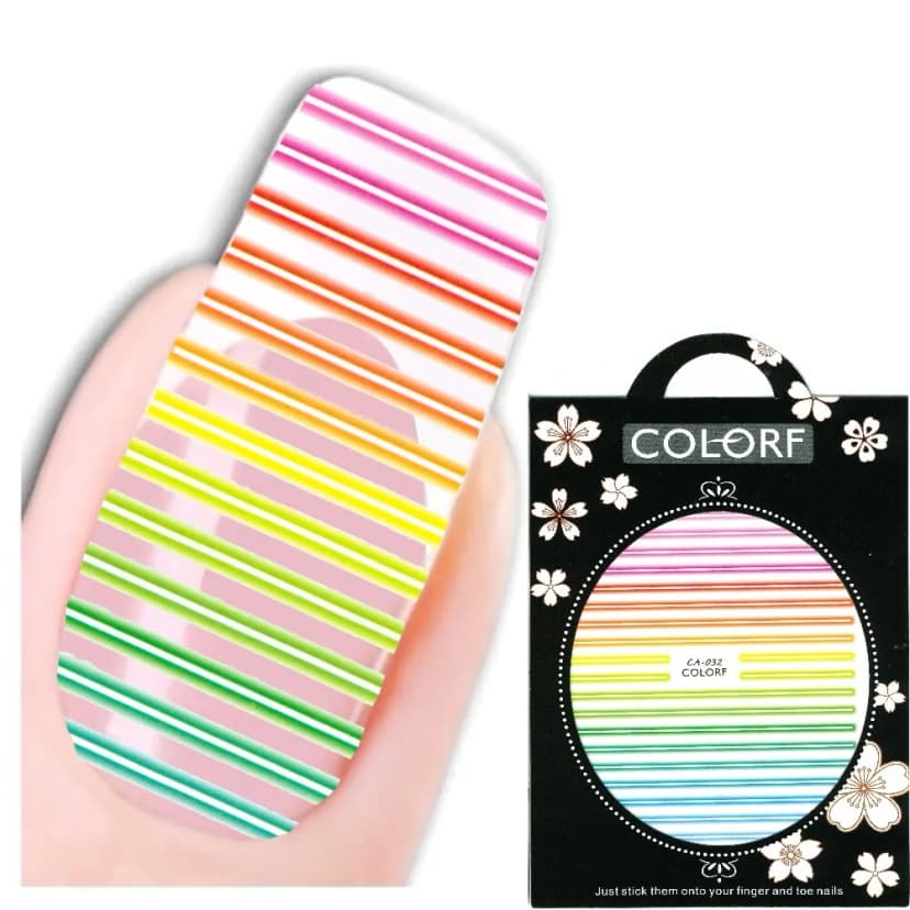 3D Nagel Sticker Nail Art Aufkleber Regenbogen Streifen Aufkleber New Design