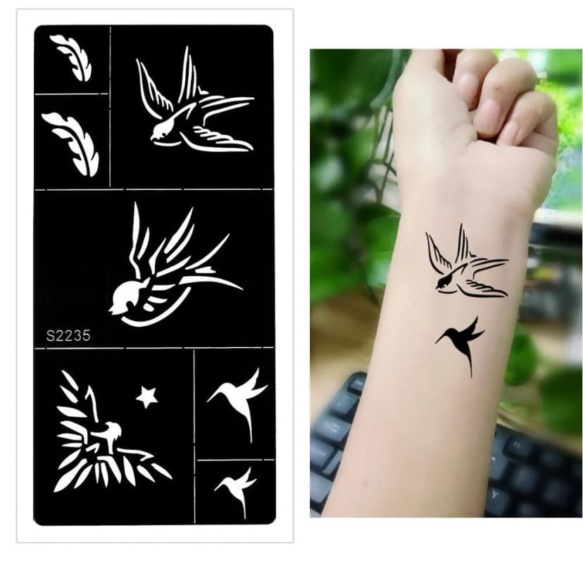 Henna Tattoo Schablone Airbrush Stencil Kolibri Schwalbe Feder Kina Dövme