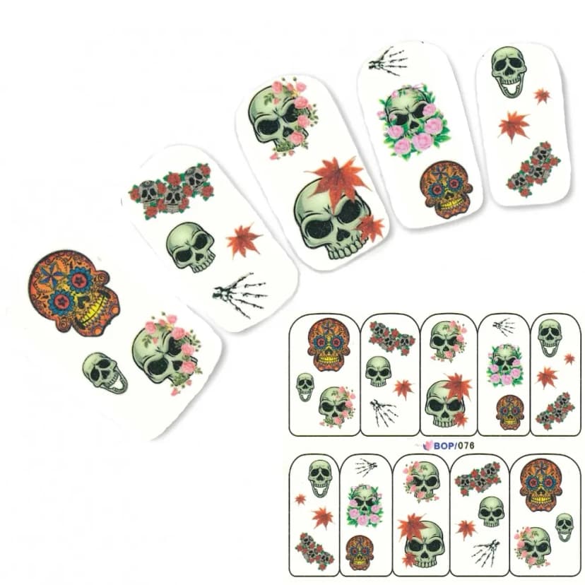 Tattoo Nail Totenkopf Rose Aufkleber Nagel Sticker Nägel Water Decal