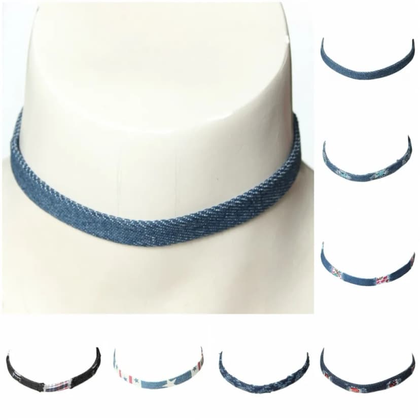 Jeanslook Choker Kropfband Kette Glitzer ausgefranst Look