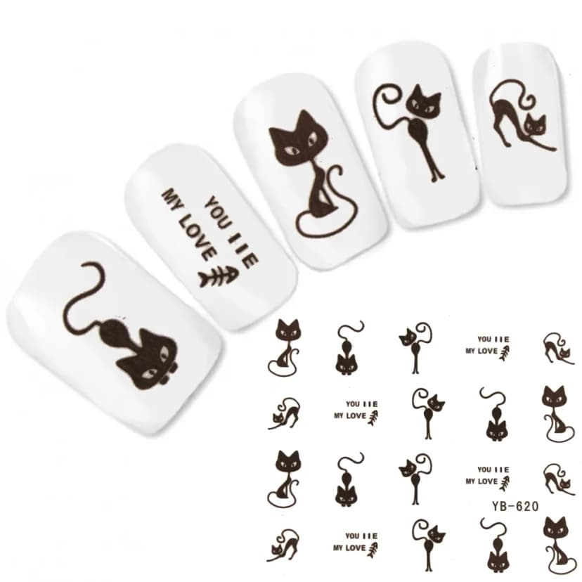 Tattoo Nail Art Aufkleber Cat Schwarze Süße Katze Nagel Sticker Neu!