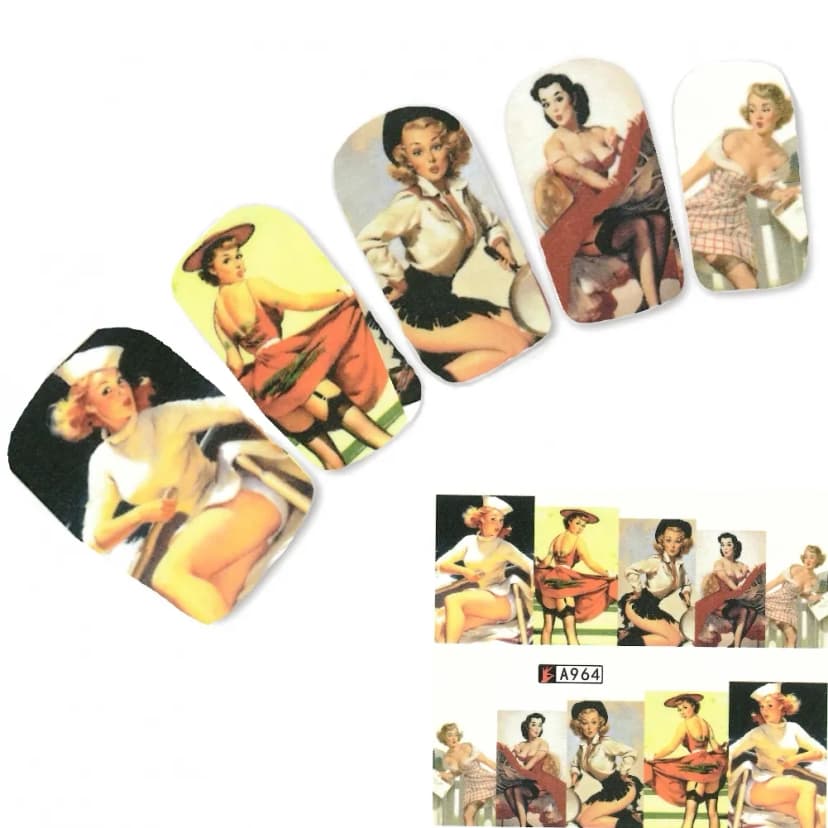 Nagel Sticker Aufkleber 50 er Jahre Erotik Nail Art Nägel Fuß Water Decal