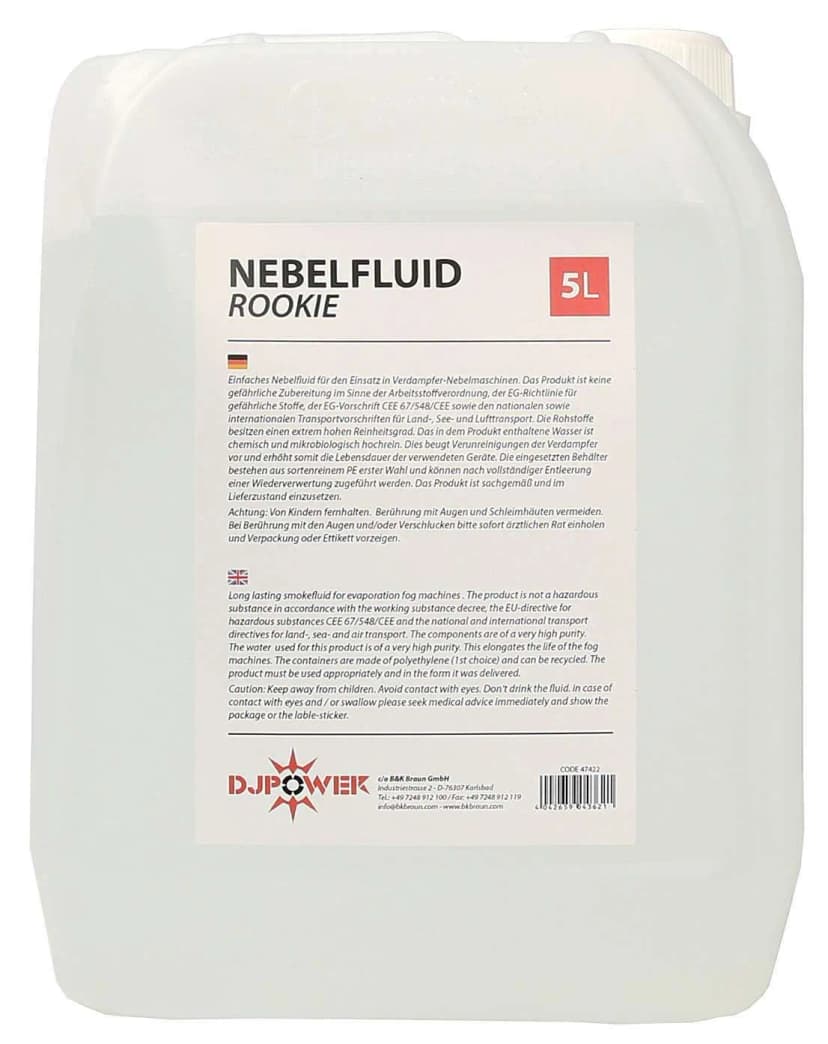 (3,20€/l) ROOKIE 5L PROFI Nebel Fluid Flüssigkeit Smoke Fluid von DJPower