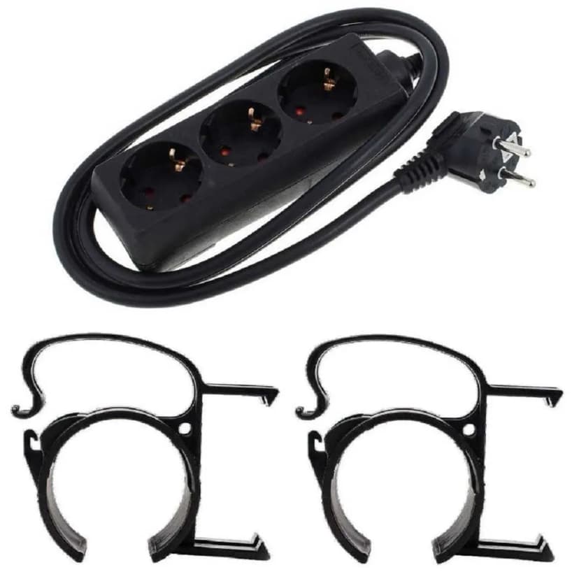 2x SNAP Black Traversen Kabel Befestigungs Klammer Klemme mit 3-fach Steckdose