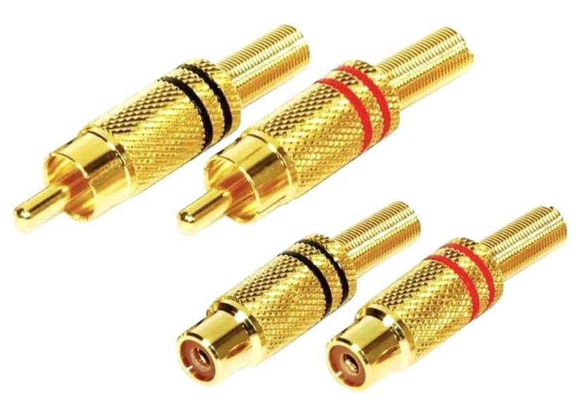 4x Cinch Stecker & Buchse vergoldet ROT & SCHWARZ RCA Metall Kupplung Chinch ADM