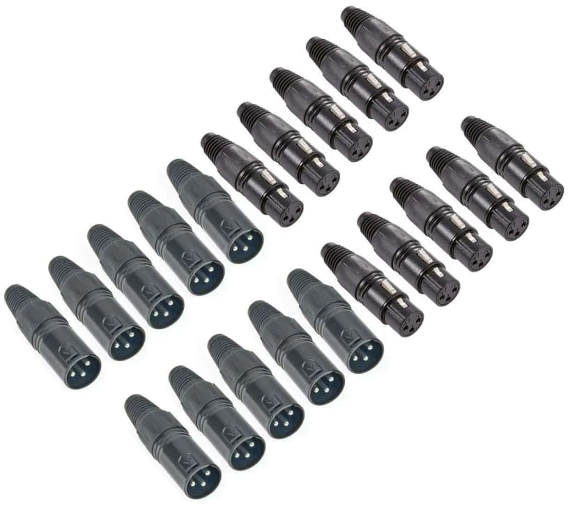 10 Paar 3-pol polig XLR Kabel Stecker + Kupplung schwarz Neutrik kompatibel DMX