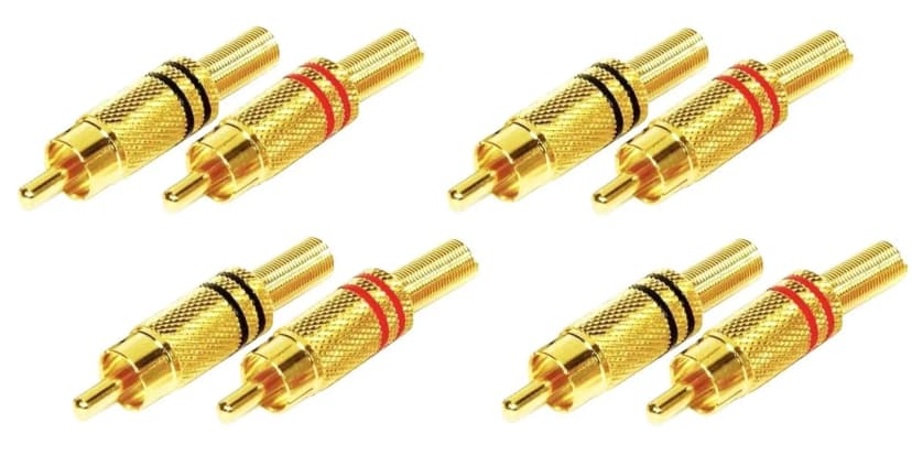 8x Cinch Metall Stecker Rot & Schwarz male vergoldet Chinch Cynch RCA löten ADM
