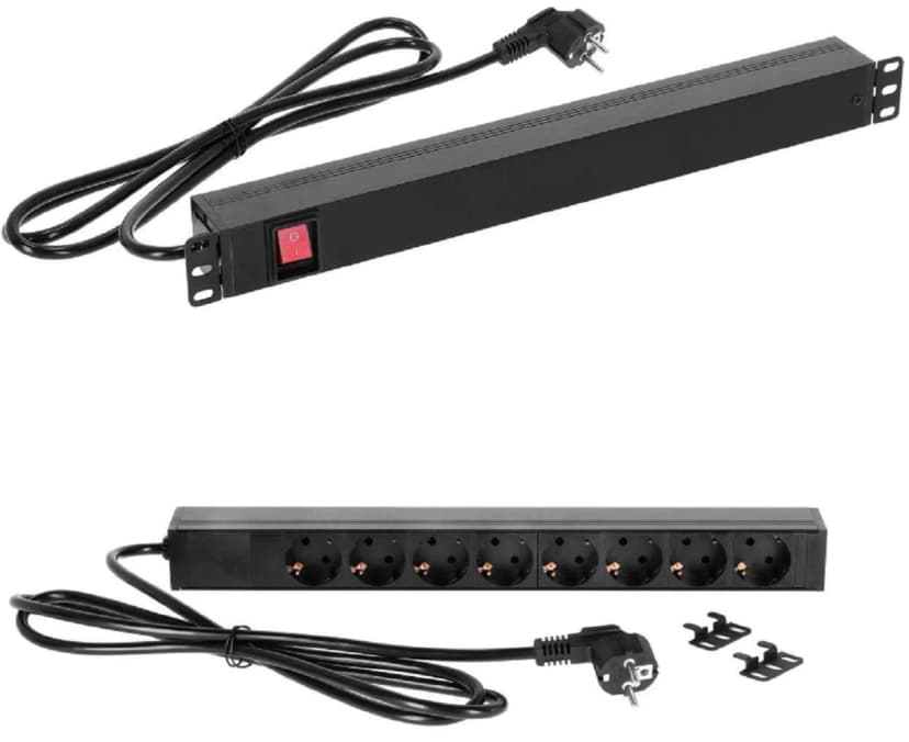 PROFI 8-fach 1 HE 19" Stromverteiler Power Unit Rack Steckdosenleiste Strom 45°