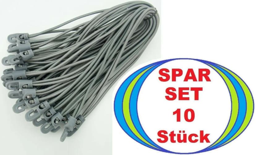 10 Sonnensegel Planenspanner 18 cm GRAU mit Haken Spannfix Spann Gummi Expander