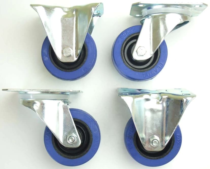 1 Set SL 80 mm Gummi Rollen BLUE WHEELS Transportrollen Lenkrollen & Bockrollen