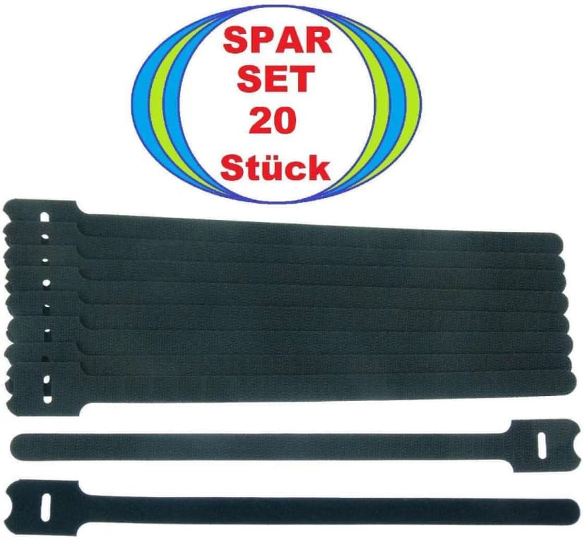 20 x Klettband 30 cm x 28 mm schwarz Klettkabelbinder Kabelbinder Kabelklettband