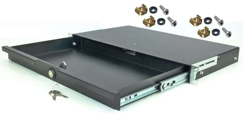 1 HE 19" SFX Rackschublade schwarz abschliessbar 27cm tief Rack Schublade Schloß