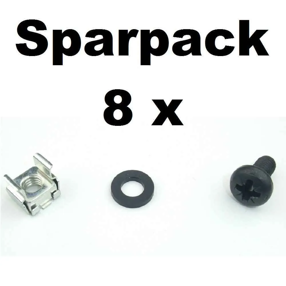 8x Rackschraube M6 x 12 + U Scheibe + Käfigmutter für Alu Rackschiene Adam Hall