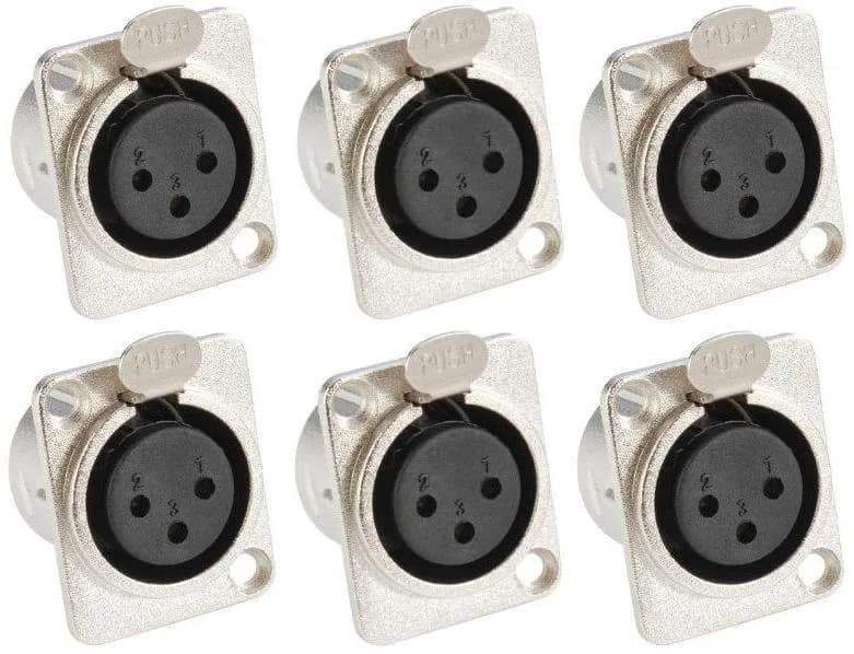 6x XLR Einbaubuchse female 3-pol D-Typ Einbaukupplung Einbau-Buchse 3 pol D-Form