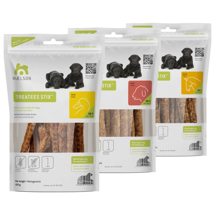 Maelson Treatees Stix Ente, Lamm & Pferd 3x 100 g Hundesnack - Kaustange Hunde