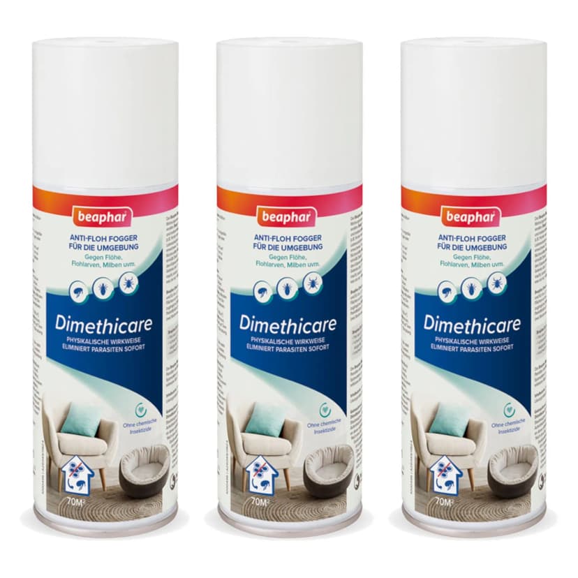 Beaphar Dimethicare Anti-Floh Fogger 3x 200 ml Vernebler Zecken Flöhe Milben