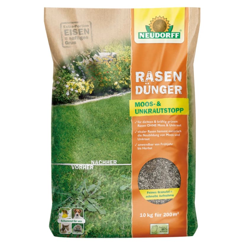 Neudorff Rasendünger Moos- und UnkrautStopp 10 kg - Dünger Rasen Kaliumdünger