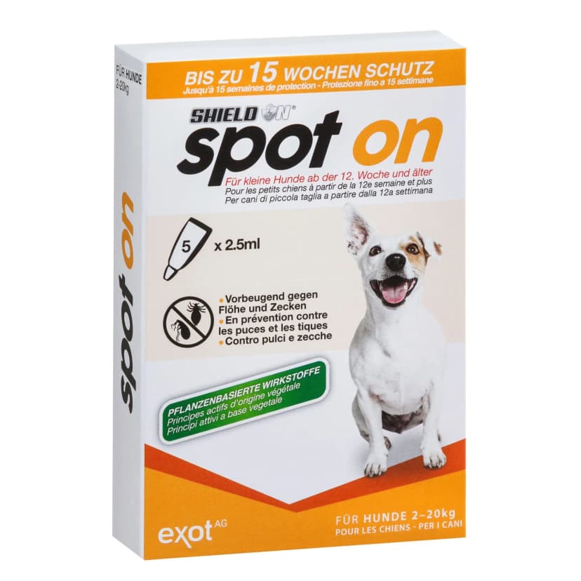 ShieldOn Spot On Floh- und Zeckenschutz - 5 x 2,5ml, für kleine Hunde Ungeziefer