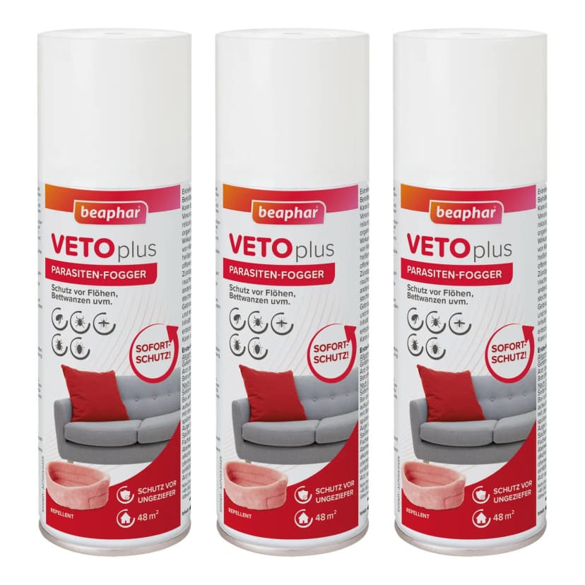Beaphar VETOplus Parasiten Fogger 3x 200 ml Vernebler gegen Bettwanzen Flöhe