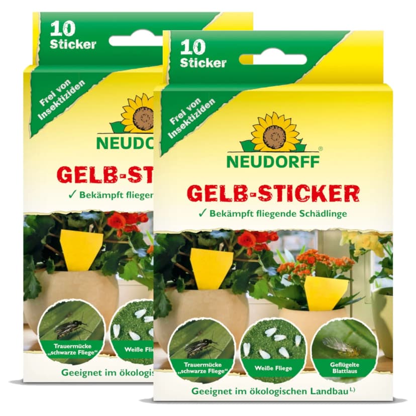 Neudorff Gelb-Sticker 20 Stück Gelbsticker Gelbstecker Blattläuse Trauermücken