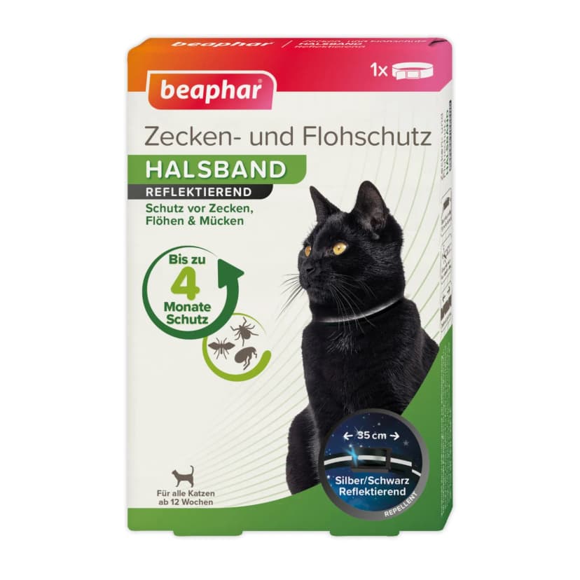 Beaphar Zecken- und Flohschutz Halsband reflektierend für Katzen 35 cm Flöhe