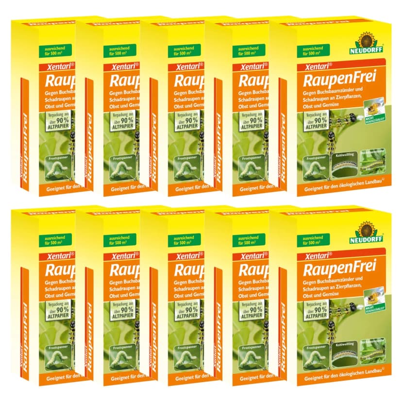 XenTari Raupenfrei 10x 25g Buchsbaumzünsler Raupen biologisch bekämpfen Neudorff