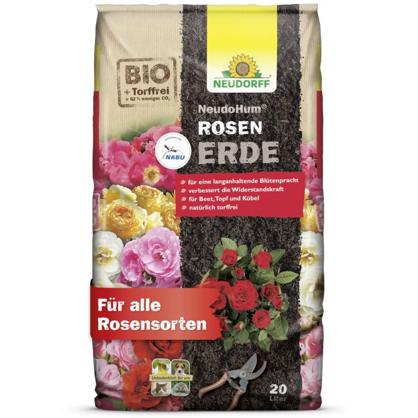 Neudorff NeudoHum RosenErde 20 Liter - Torffreie Erde für Rosen Topfrosen Rose