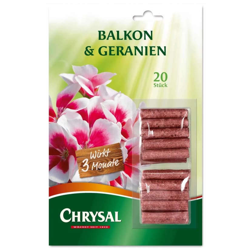 Chrysal Balkon & Geranien Düngestäbchen 20 Stück Dünger-Stäbchen Langzeitwirkung