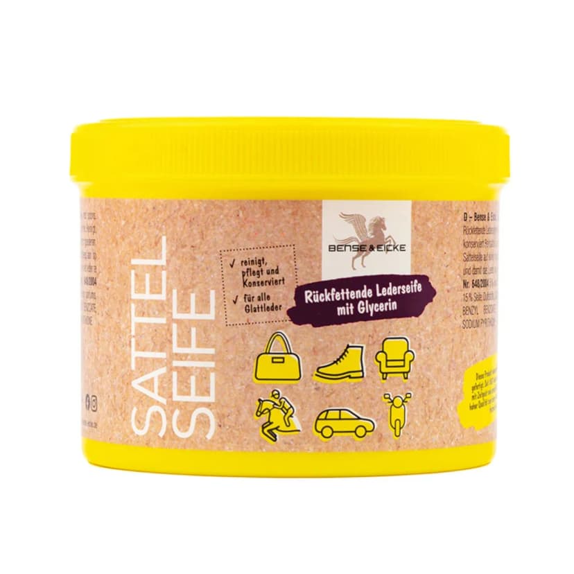 B & E Sattelseife mit Schwamm - 500 ml - Lederreinigung Lederseife Lederpflege