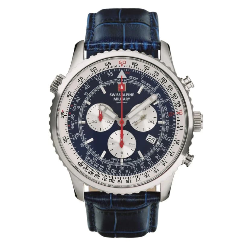 Swiss Alpine Military Herren Uhr Chronograph Analog Quarz 7078.9535SAM Leder
