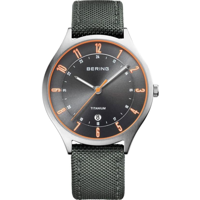 Bering Herren Uhr Armbanduhr Titan Ultra Slim - 11739-879-1 Textil